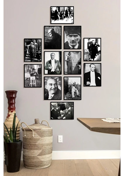 Nt Handmade 12 Parça Çerçeve Görünümlü Atatürk Fotoğrafları Duvar Dekoru Salon Oturma Odası Ofis Için Tablo Seti