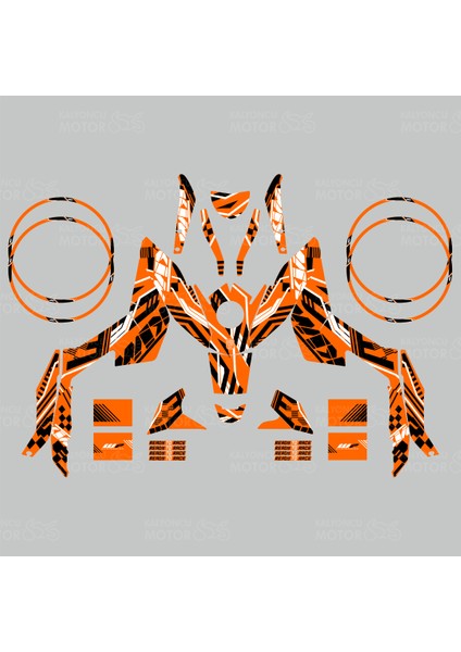 Ktm Duke 125 Xtreme Lines Design Sticker Set Turuncu-Siyah-Beyaz (2011-2016)