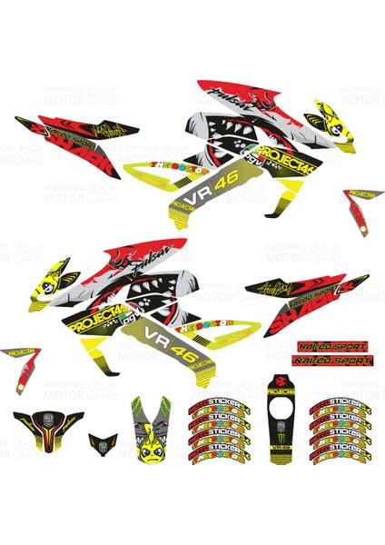 Bajaj Pulsar 200 NS Rossi Sticker Set Sarı fiyatları