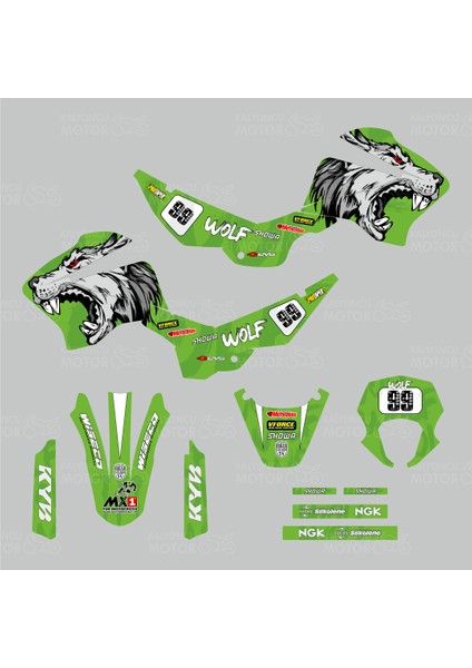 Mondial X-Treme Max 150 Wolf Design Sticker Set Yeşil