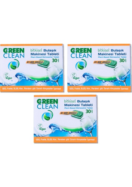 Green Clean Bitkisel Bulaşık Makinesi Tableti 30'lu x 3 Adet