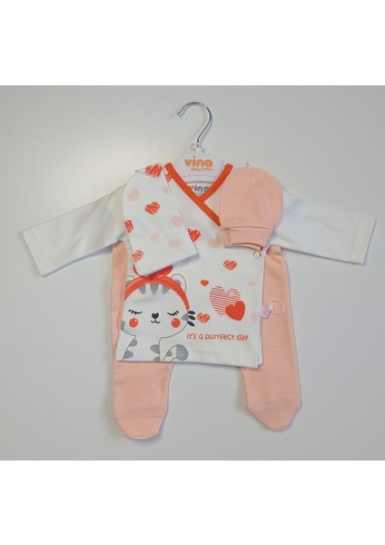 Kalpli Kedi Baskılı 5'li Zıbın Takımı