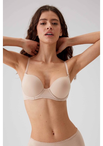 2'li Ekonomik Paket Siyah-Ten 6329-3 Lyon Balenli Double Push Up Micro Sütyen Set (Slip Hediyeli)