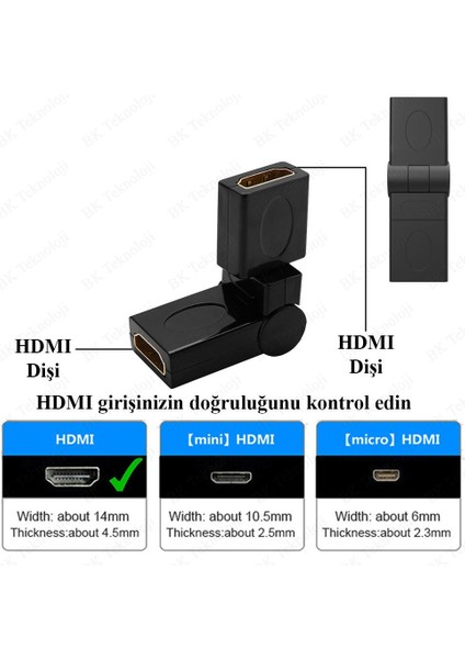 360 Derece Ayarlanabilir HDMI Dişi - Dişi Adaptör