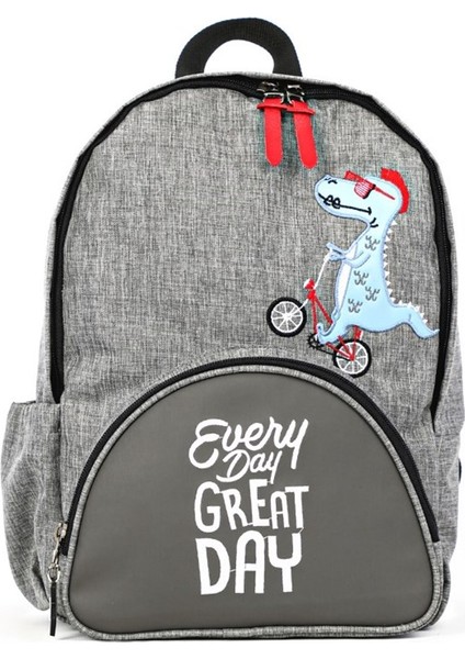 Byc Dino Deri Detaylı Erkek Çocuk Sırt Çantası Gri