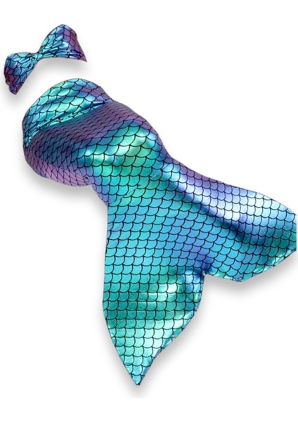 Kız Çocuk Parlak Kumaş Bikini Takımı Efsane Deniz Kızı Doğum Günü Konsept Kostümü 3'lü Set Takım