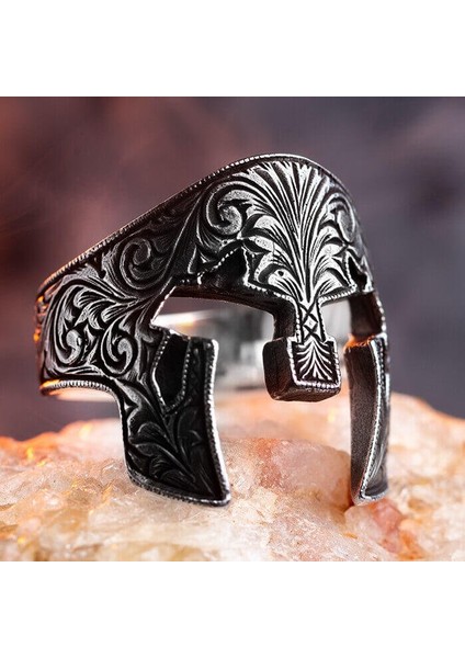 925 Ayar Gümüş Işlemeli Miğfer Model Taşsız Erkek Yüzük