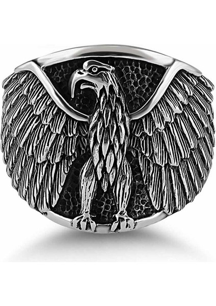 925 Ayar Gümüş Kabuğuna Sığmayan Kartal Motifli Taşsız Erkek Yüzük