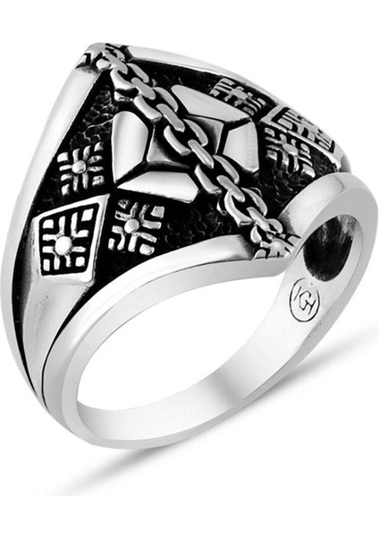 925 Ayar Gümüş Zincir Model Çizgisel Detaylı Taşsız Erkek Yüzük