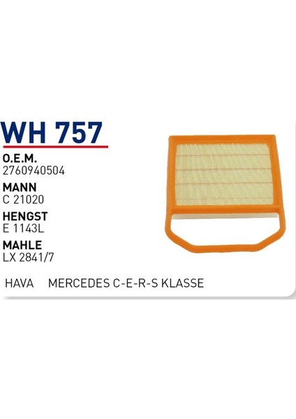 Filtre Hava Mercedes C-E-R-S Klasse