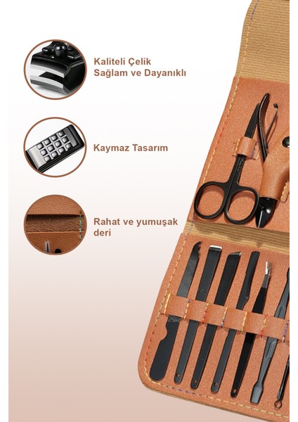Kahverengi Deri Çantalı 16 Parça Manikür Seti indirimleri