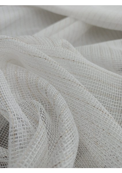 Eteği Kurşunlu Düz Gold Simli Çizgili Tül Perde 1/2 Pile fiyatları