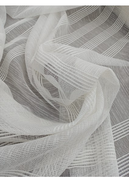 Eteği Kurşunlu Düz Ekru Çizgili Tül Perde 1/2 Pile fiyatları