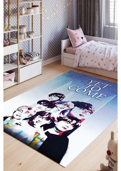 Yet to Come BTS Pamuklu Dokuma Tabanlı Yıkanabilir Dekoratif Halı