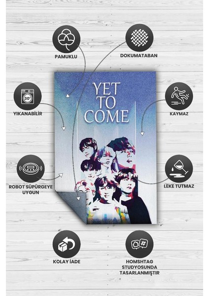 Yet to Come BTS Pamuklu Dokuma Tabanlı Yıkanabilir Dekoratif Halı
