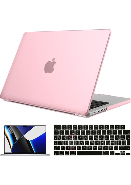 Apple MacBook Pro 2021 M1 16.2 Inc A2485 Uyumlu Parlak Kılıf + Siyah Klavye Kılıfı + Film