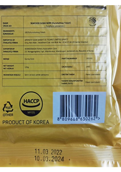 Yaki Nori Sushi Deniz Yosunu 50 Yaprak 135g modelleri