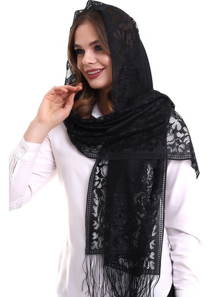 Narin Pamuk Tül Şal Siyah 60X160
