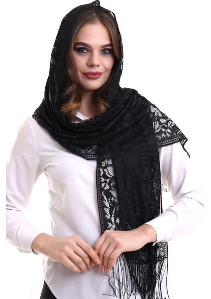 Narin Pamuk Tül Şal Siyah 60X160
