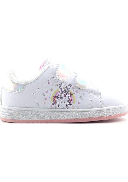 206 Çocuk Patik Spor Ayakkabı Beyaz Pembe Gümüş