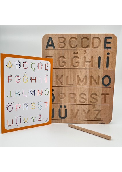 Montessori Eğitici Ahşap Oyuncak – Çift Taraflı Alfabe Öğrenme Tahtası
