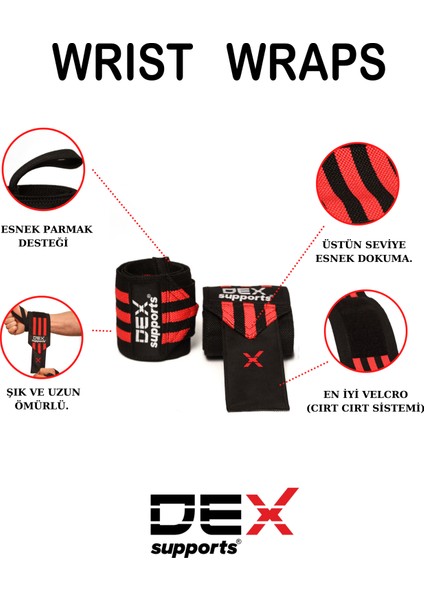 Dex Supports Wrist Wraps Fitness Bileklik Crossfit Bilekliği Ağırlık Bileklik Desteği 2'Li Paket