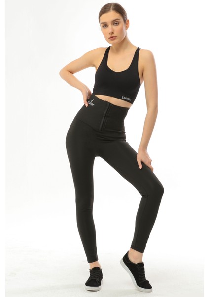 Kadın Yüksek Bel Agraflı Sauna Fit Tayt - 1. Kalite Polymer Kumaş