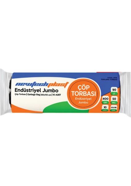 Endüstriyel Jumbo Boy Çöp Torbası Siyah 80 x 110 cm 10 Adet