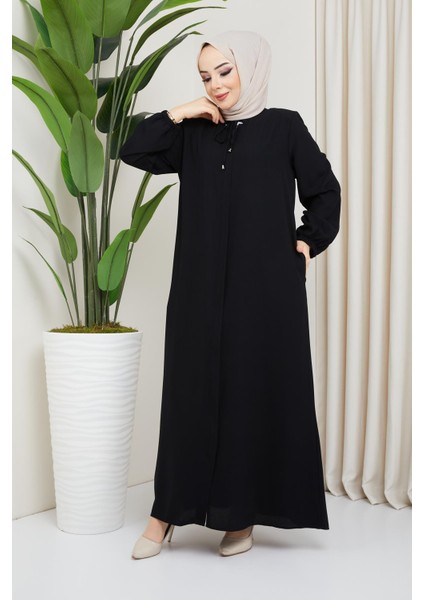 Önü Patlı Büyük Beden Siyah Ferace modelleri