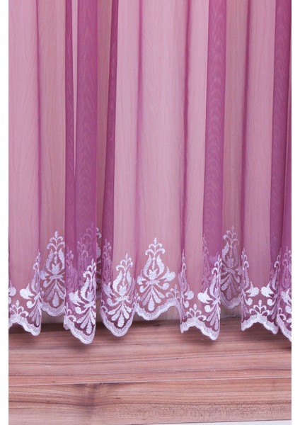 Degrade Renk Geçişli Mürdüm Etekleri Nakışlı 1-2,5 Orta Pile Tül Perde fiyatları