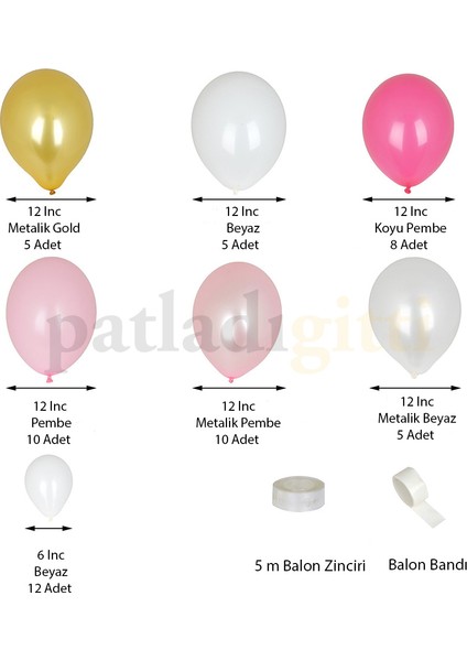 Gold Pembe Beyaz Balon Zinciri Seti Konsept 3 modelleri