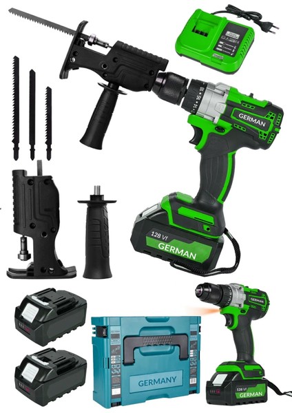 Pro Dynamic 128VF Çift Akülü Vidalama Darbeli Çelik Mandren Matkap Testere Aparatlı