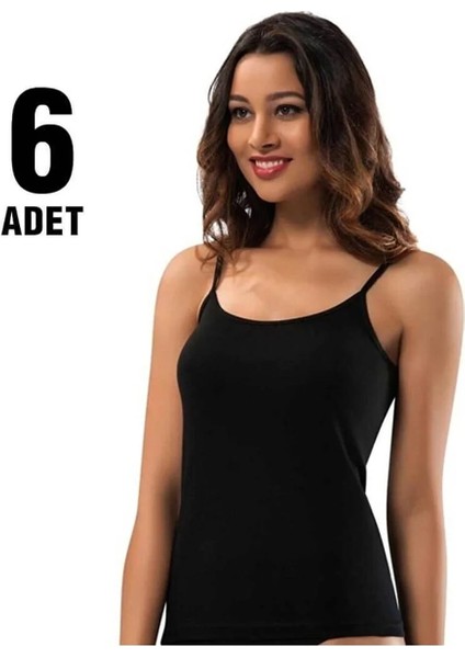 Bayan Ip Askılı Siyah Atlet 6lı