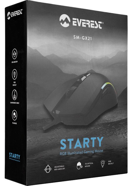 SM-GX21 Starty RGB Oyuncu Mouse Örgü Kablolu 6400 DPI 7tuşlu Makrolu Mouse