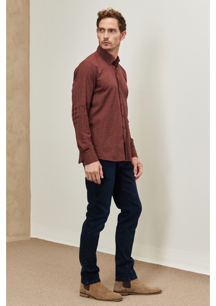 ALTINYILDIZ CLASSICS Erkek Antrasıt-kırmızı Slim Fit Dar Kesim Düğmeli Yaka Flanel Gömlek modelleri