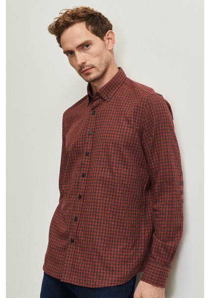 ALTINYILDIZ CLASSICS Erkek Antrasıt-kırmızı Slim Fit Dar Kesim Düğmeli Yaka Flanel Gömlek fırsatları