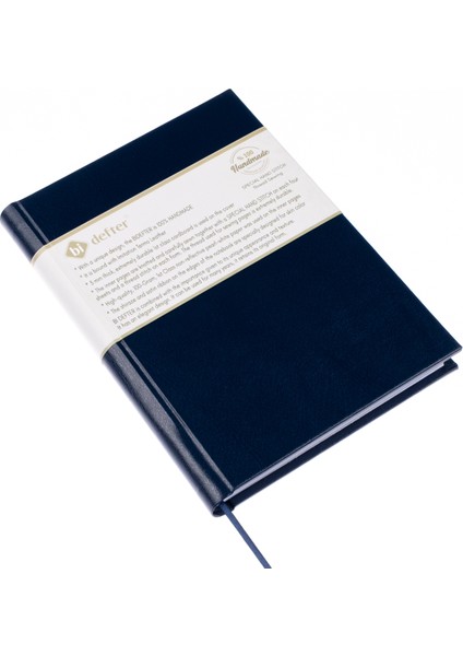 Eskiz Defteri - %100 El Yapımı, El Dikişi (Iplik Dikiş) Termo Deri Ciltleme, Çizgisiz Ciltli Defter A/5 Lacivert