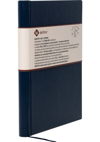 Kareli Defter - %100 El Yapımı, El Dikişi (İplik Dikiş) Özel Tasarım – Termo Deri Ciltli, “Benzersiz Ürün” A/5 Lacivert