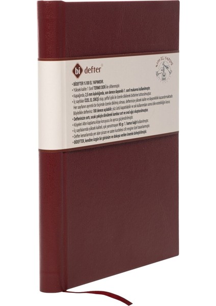 Kareli Defter - %100 El Yapımı, El Dikişi (İplik Dikiş) Özel Tasarım – Termo Deri Ciltli, “Benzersiz Ürün” A/5 Bordo