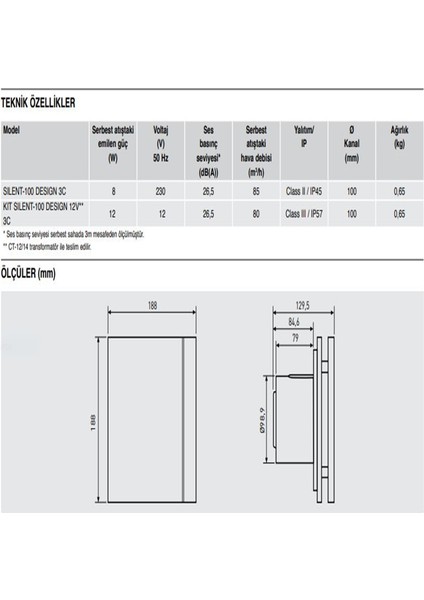 Soler Palau Silent 100 Cz Design Sessiz Dekoratif Banyo Wc Havalandırma Fanı, 85 m³/h hava debisi, Ø100 mm bağlantı çapı