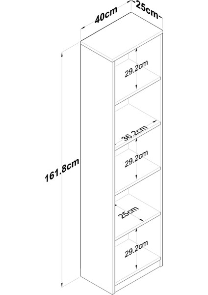 HC111 Kitaplık 5 Raflı Çalışma Odası Kütüphane Modern Duvar Rafı Beyaz - Sepet Ceviz