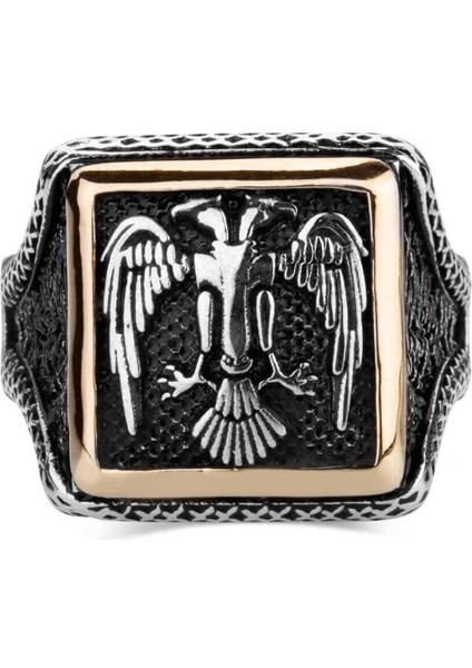 925 Ayar Gümüş Selçuklu Kartalı Kare Tasarım Taşsız Erkek Yüzük fiyatları