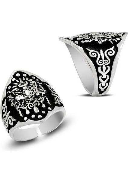 925 Ayar Gümüş Osmanlı Devleti Armalı Zihgir Erkek Yüzük