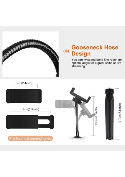 7.9 Inç 20 cm Işık + Masaüstü Tripod Montajı - Siyah (Yurt Dışından)