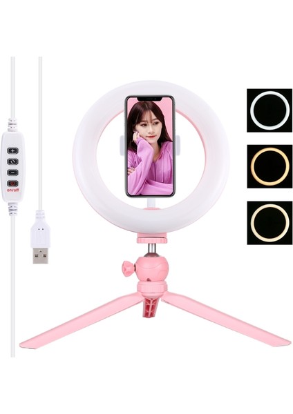 7.9 Inç 20 cm Işık + Masaüstü Tripod Montajı - Pembe (Yurt Dışından)