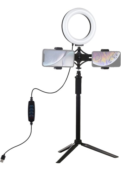 Tripod Montaj + Çift Telefon Braketi + 6,2 Inç Halka Işığı - Siyah (Yurt Dışından) modelleri