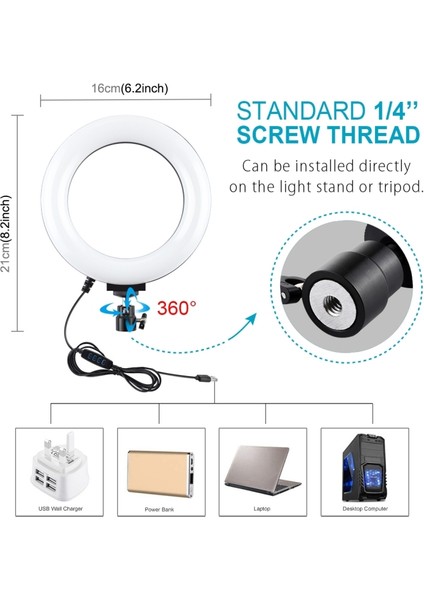 Tripod Montaj + Çift Telefon Braketi + 6,2 Inç Halka Işığı - Siyah (Yurt Dışından) indirimleri