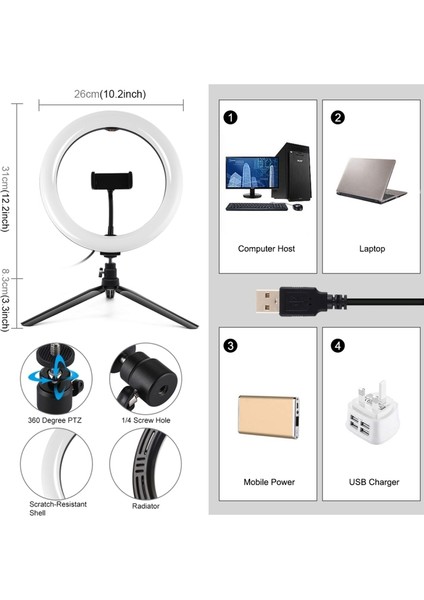 10.2 Inç 26CM Sfie Güzellik Işığı + Masaüstü Tripod - Siyah (Yurt Dışından)