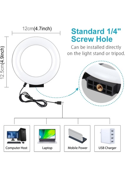 4.7 Inç 12 cm Kavisli Yüzey USB Beyaz Işık Işıkları - Siyah (Yurt Dışından) fiyatları