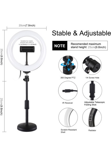 7.9 Inç 20CM Rgbw Işık + Yuvarlak Taban Masaüstü Montajı - Siyah (Yurt Dışından) fırsatları